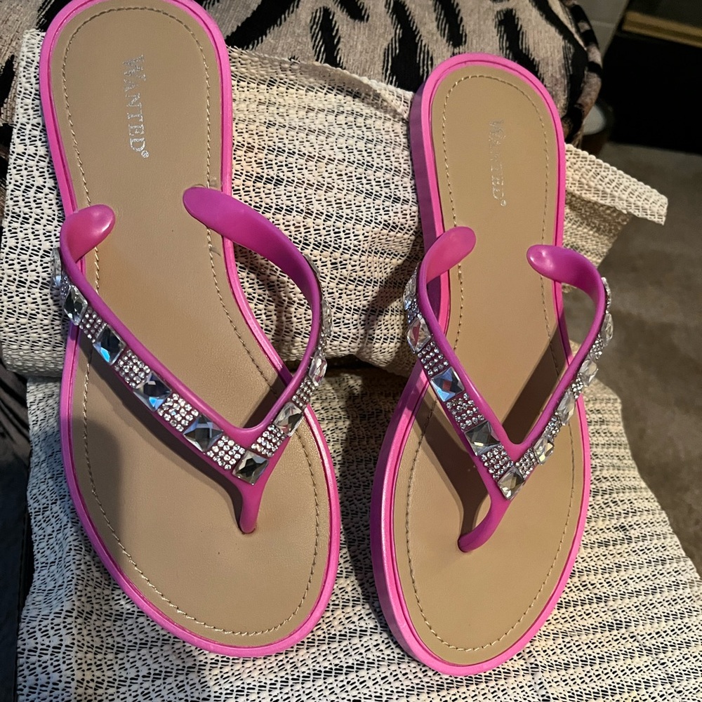 Jeweled hot pink thongs